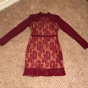 PLT Lace High Neck Open Back Bodycon Dress